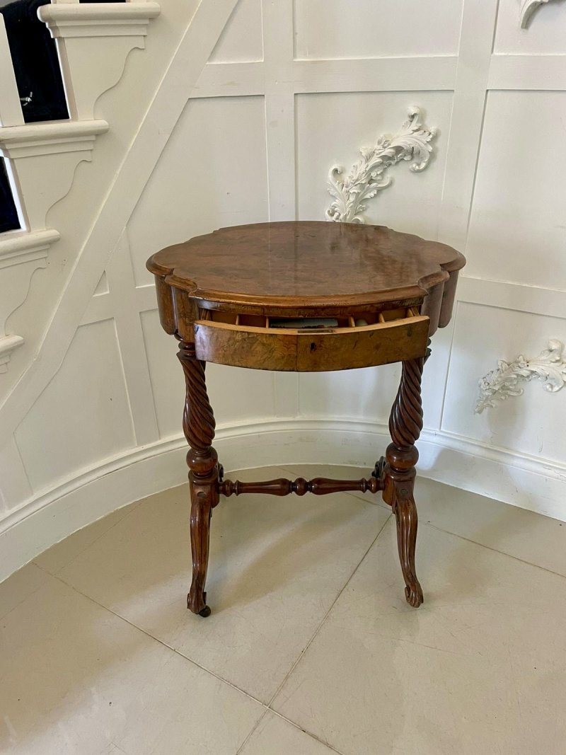 Antique Victorian Burr Walnut Work Lamp Table - Image 3